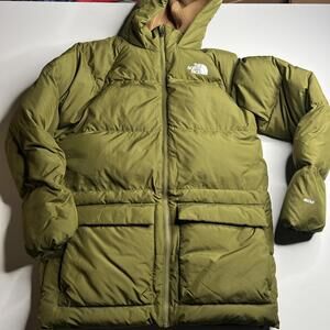 The North Face Jacket Kids 18-20 Green 600 Down Puffer Hooded Fleece Lined